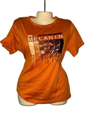 SHEIN Orange 'Melanin' Graphic Short Sleeve Tee